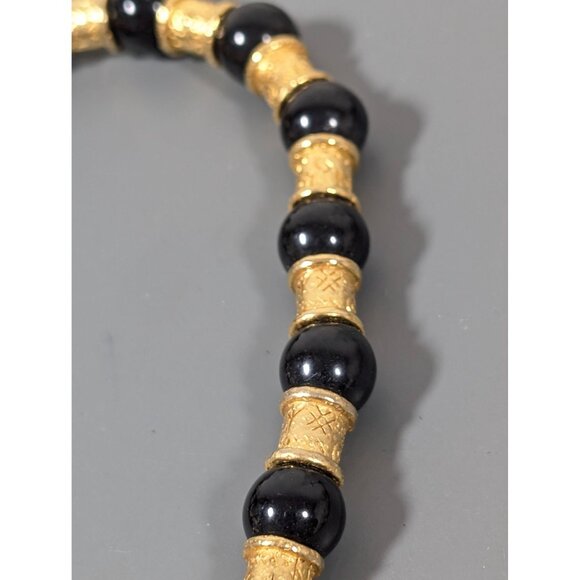 Vintage LCI Liz Claiborne Black BEad Textured Gold Tone Necklace 30" - Picture 6 of 8